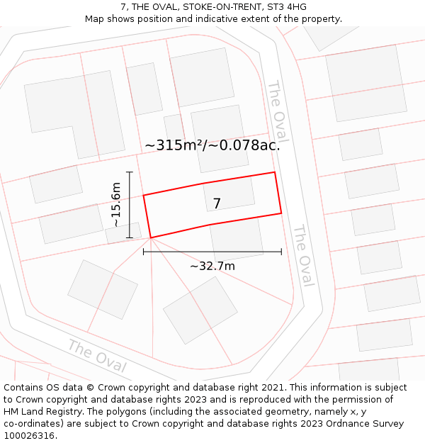 7, THE OVAL, STOKE-ON-TRENT, ST3 4HG: Plot and title map