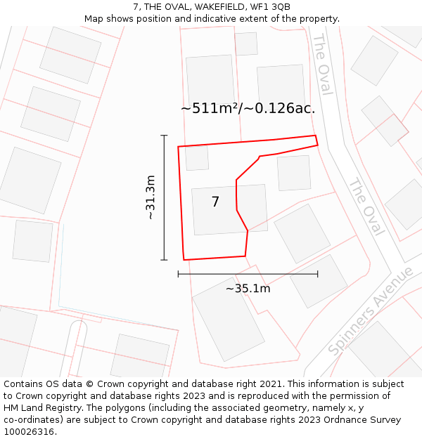 7, THE OVAL, WAKEFIELD, WF1 3QB: Plot and title map