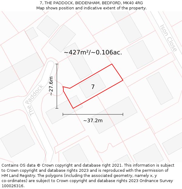 7, THE PADDOCK, BIDDENHAM, BEDFORD, MK40 4RG: Plot and title map