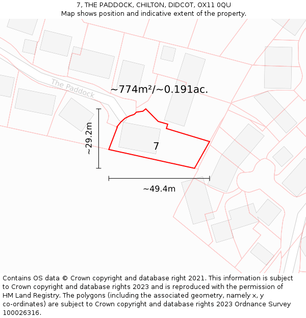 7, THE PADDOCK, CHILTON, DIDCOT, OX11 0QU: Plot and title map