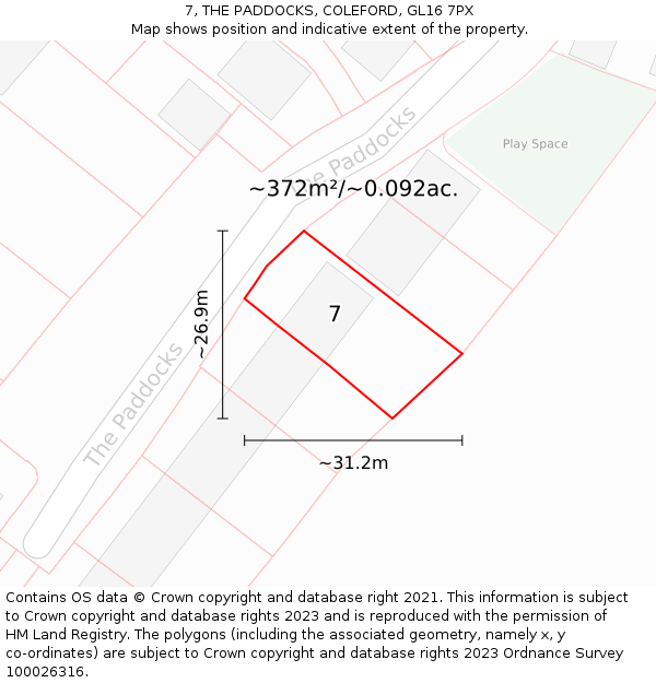 7, THE PADDOCKS, COLEFORD, GL16 7PX: Plot and title map