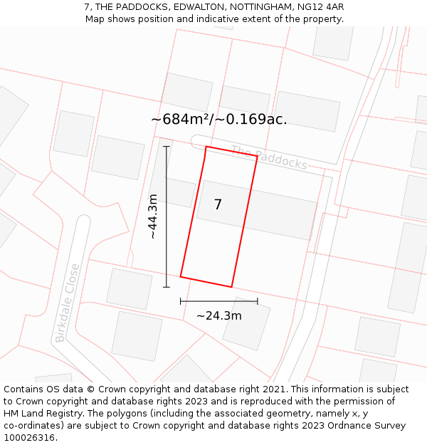 7, THE PADDOCKS, EDWALTON, NOTTINGHAM, NG12 4AR: Plot and title map