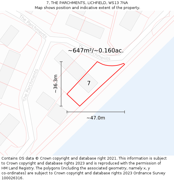 7, THE PARCHMENTS, LICHFIELD, WS13 7NA: Plot and title map