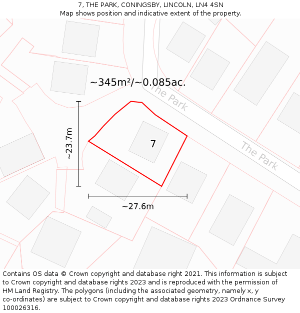 7, THE PARK, CONINGSBY, LINCOLN, LN4 4SN: Plot and title map