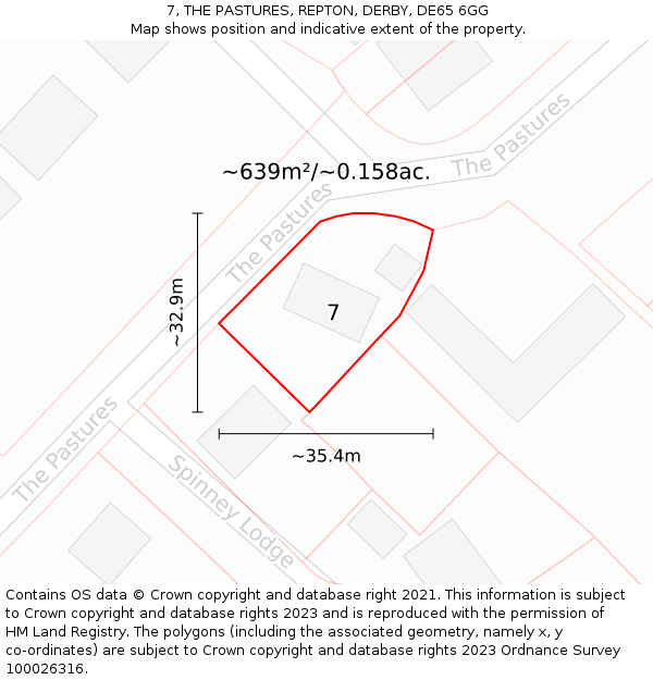 7, THE PASTURES, REPTON, DERBY, DE65 6GG: Plot and title map