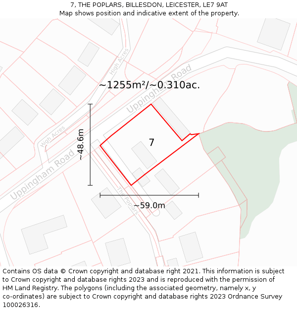 7, THE POPLARS, BILLESDON, LEICESTER, LE7 9AT: Plot and title map