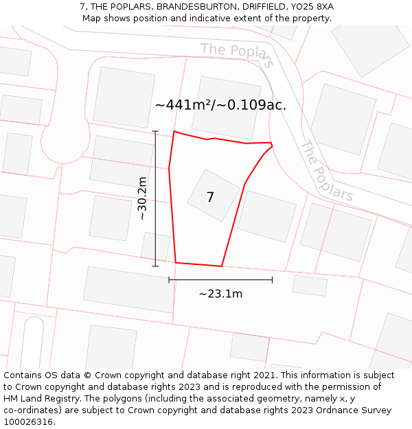 7, THE POPLARS, BRANDESBURTON, DRIFFIELD, YO25 8XA: Plot and title map