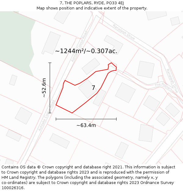 7, THE POPLARS, RYDE, PO33 4EJ: Plot and title map