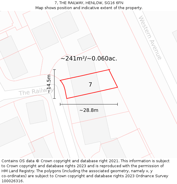 7, THE RAILWAY, HENLOW, SG16 6FN: Plot and title map