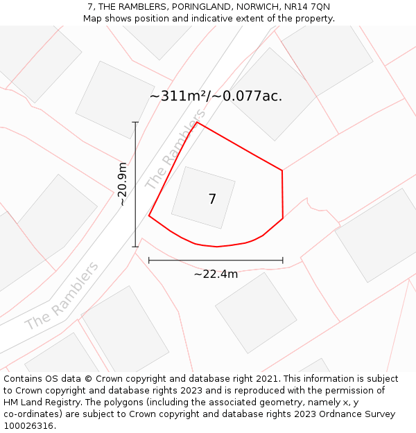 7, THE RAMBLERS, PORINGLAND, NORWICH, NR14 7QN: Plot and title map