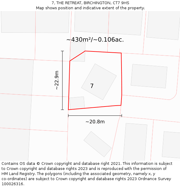 7, THE RETREAT, BIRCHINGTON, CT7 9HS: Plot and title map