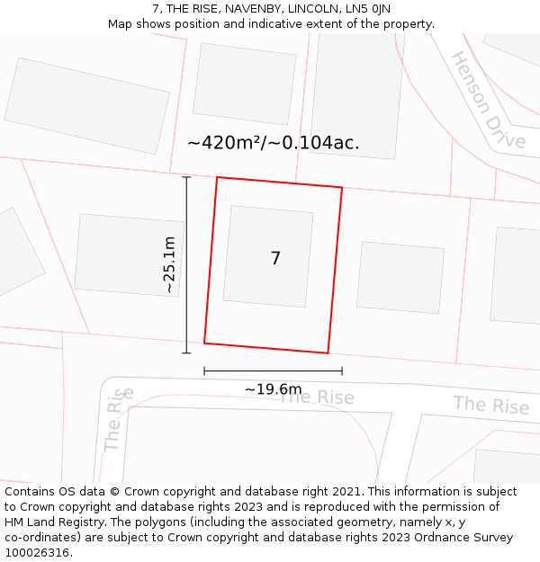 7, THE RISE, NAVENBY, LINCOLN, LN5 0JN: Plot and title map