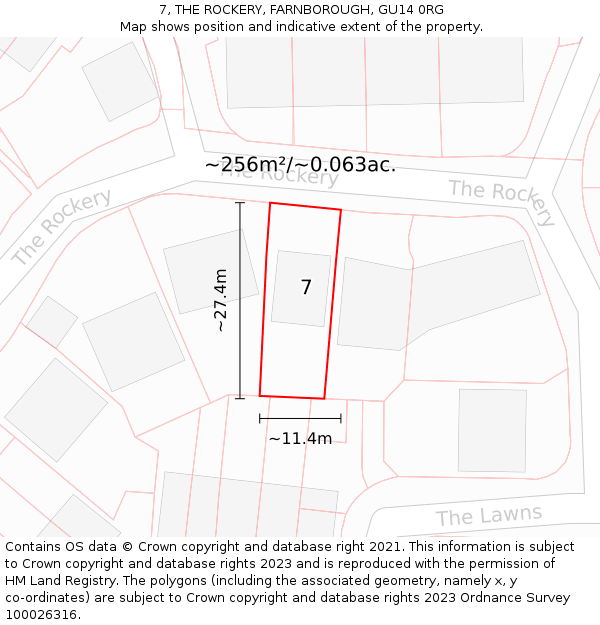 7, THE ROCKERY, FARNBOROUGH, GU14 0RG: Plot and title map