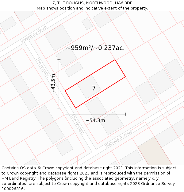 7, THE ROUGHS, NORTHWOOD, HA6 3DE: Plot and title map