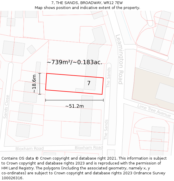 7, THE SANDS, BROADWAY, WR12 7EW: Plot and title map