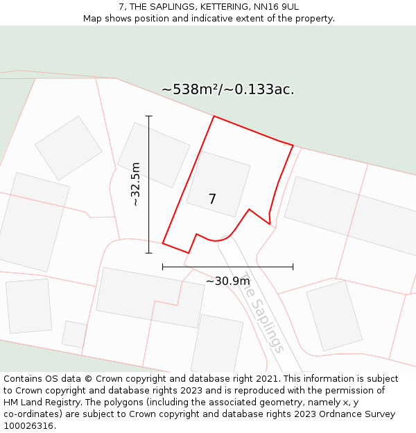 7, THE SAPLINGS, KETTERING, NN16 9UL: Plot and title map