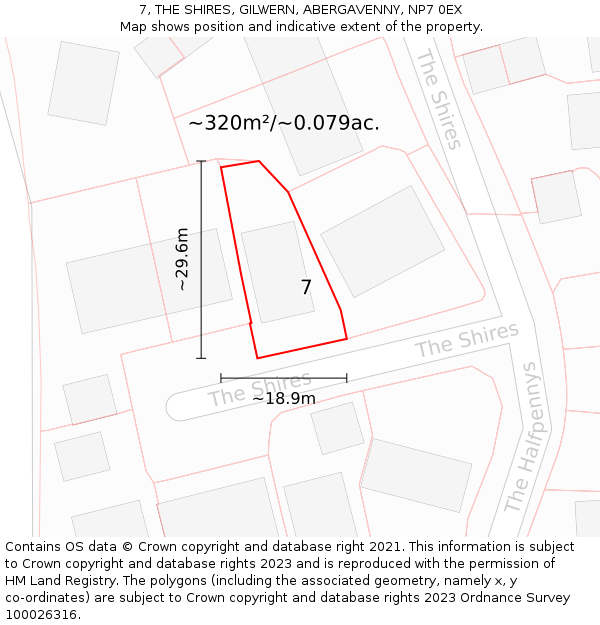 7, THE SHIRES, GILWERN, ABERGAVENNY, NP7 0EX: Plot and title map