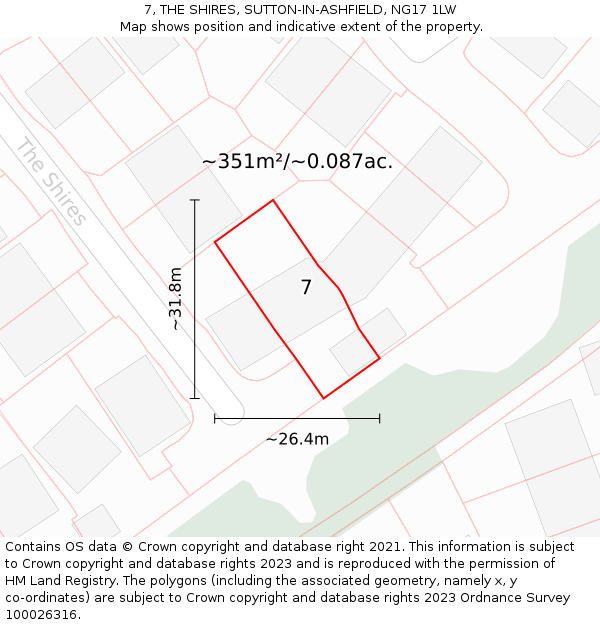 7, THE SHIRES, SUTTON-IN-ASHFIELD, NG17 1LW: Plot and title map