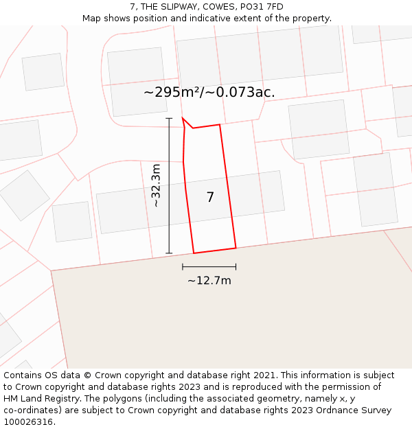 7, THE SLIPWAY, COWES, PO31 7FD: Plot and title map