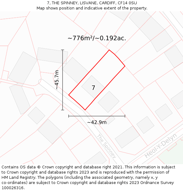 7, THE SPINNEY, LISVANE, CARDIFF, CF14 0SU: Plot and title map