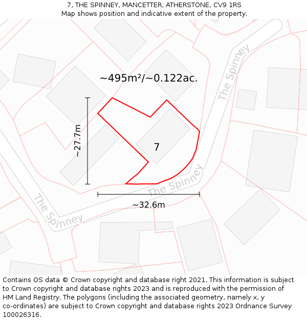 7, THE SPINNEY, MANCETTER, ATHERSTONE, CV9 1RS: Plot and title map