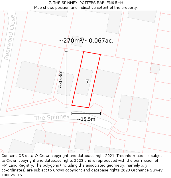 7, THE SPINNEY, POTTERS BAR, EN6 5HH: Plot and title map