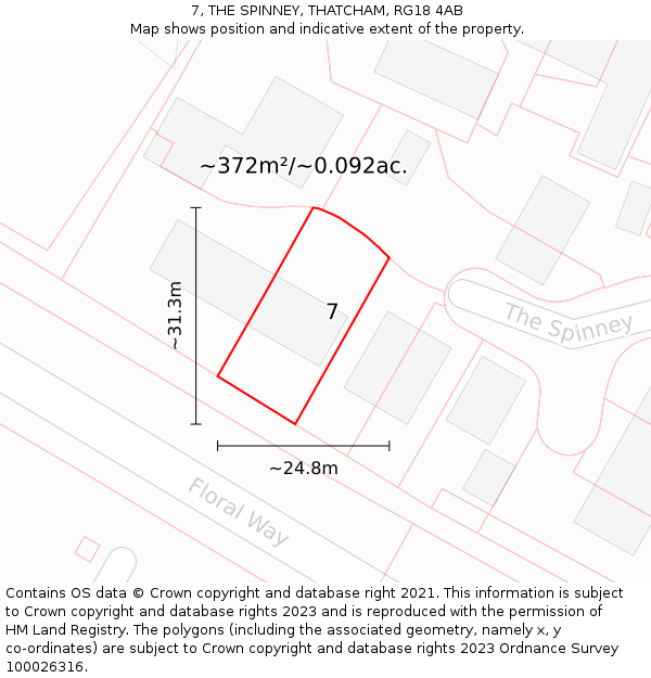 7, THE SPINNEY, THATCHAM, RG18 4AB: Plot and title map