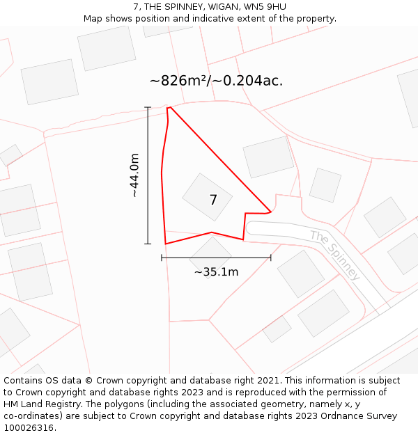 7, THE SPINNEY, WIGAN, WN5 9HU: Plot and title map