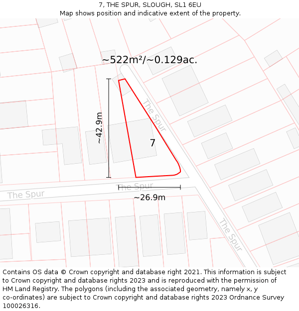 7, THE SPUR, SLOUGH, SL1 6EU: Plot and title map