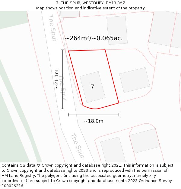 7, THE SPUR, WESTBURY, BA13 3AZ: Plot and title map