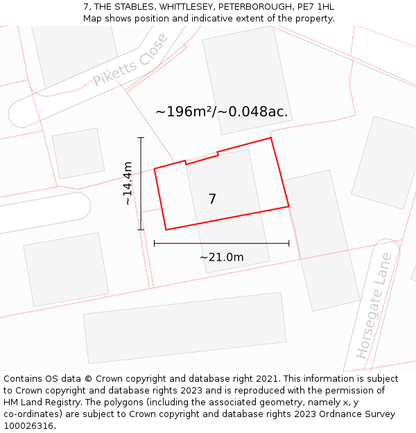 7, THE STABLES, WHITTLESEY, PETERBOROUGH, PE7 1HL: Plot and title map