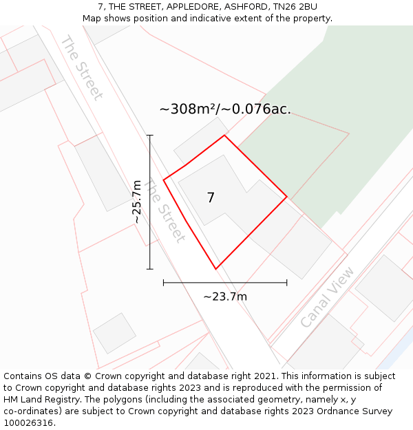 7, THE STREET, APPLEDORE, ASHFORD, TN26 2BU: Plot and title map