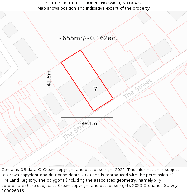 7, THE STREET, FELTHORPE, NORWICH, NR10 4BU: Plot and title map