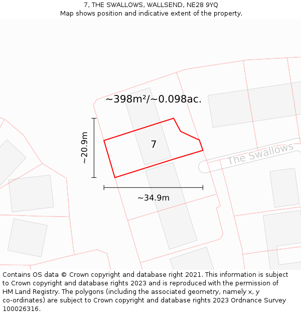 7, THE SWALLOWS, WALLSEND, NE28 9YQ: Plot and title map