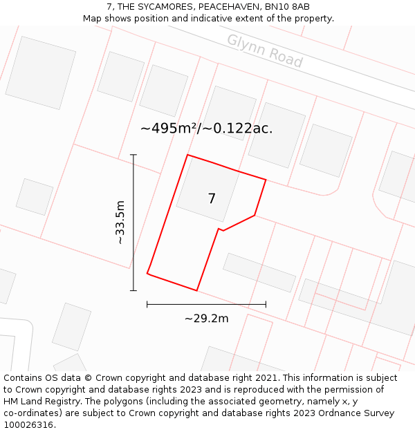 7, THE SYCAMORES, PEACEHAVEN, BN10 8AB: Plot and title map