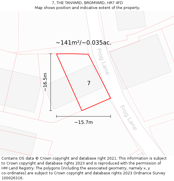 7, THE TANYARD, BROMYARD, HR7 4FD: Plot and title map