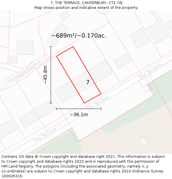 7, THE TERRACE, CANTERBURY, CT2 7AJ: Plot and title map