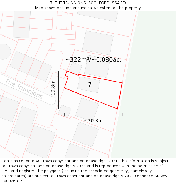 7, THE TRUNNIONS, ROCHFORD, SS4 1DJ: Plot and title map