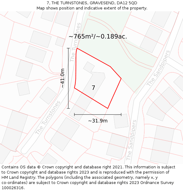 7, THE TURNSTONES, GRAVESEND, DA12 5QD: Plot and title map