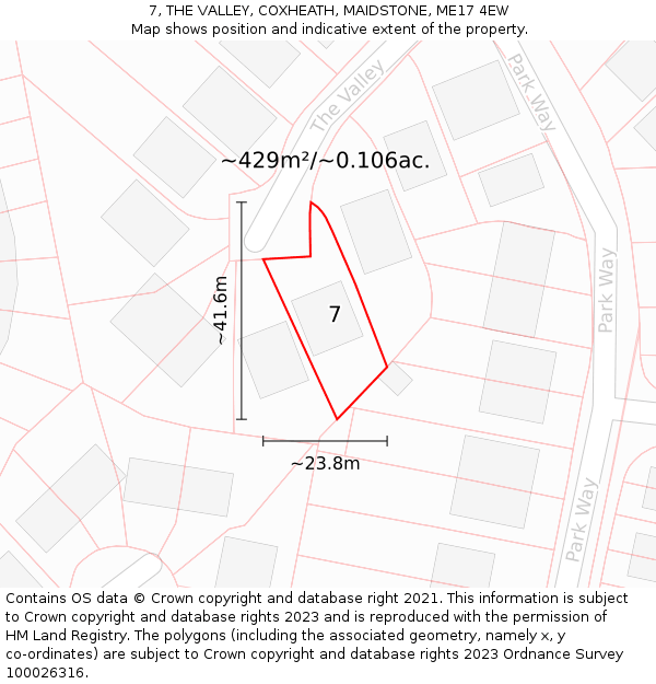 7, THE VALLEY, COXHEATH, MAIDSTONE, ME17 4EW: Plot and title map