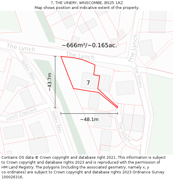 7, THE VINERY, WINSCOMBE, BS25 1AZ: Plot and title map