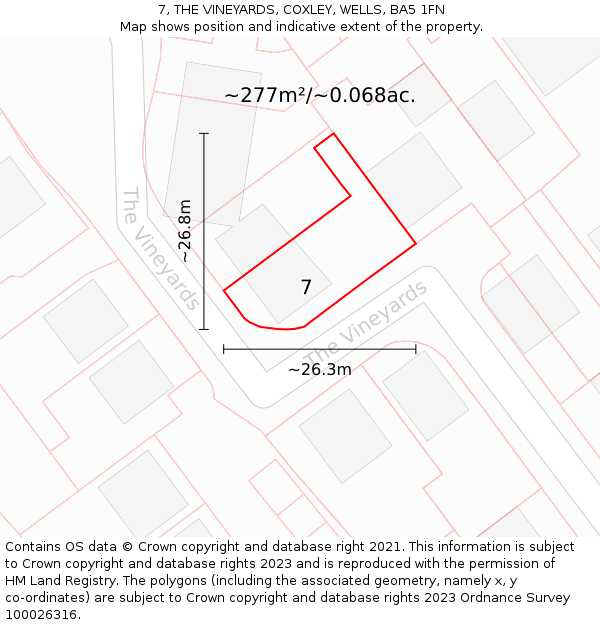 7, THE VINEYARDS, COXLEY, WELLS, BA5 1FN: Plot and title map