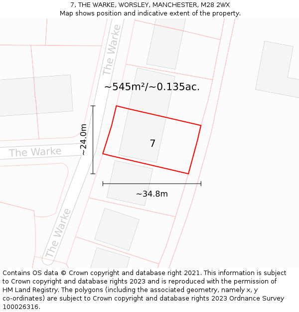 7, THE WARKE, WORSLEY, MANCHESTER, M28 2WX: Plot and title map