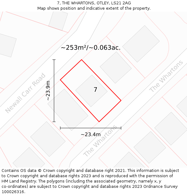 7, THE WHARTONS, OTLEY, LS21 2AG: Plot and title map