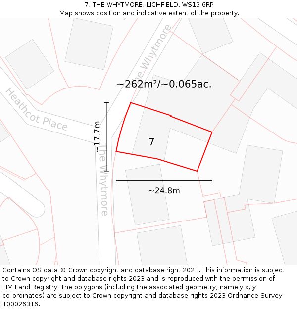 7, THE WHYTMORE, LICHFIELD, WS13 6RP: Plot and title map