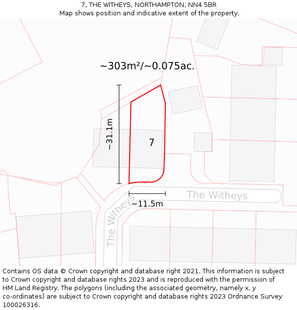 7, THE WITHEYS, NORTHAMPTON, NN4 5BR: Plot and title map