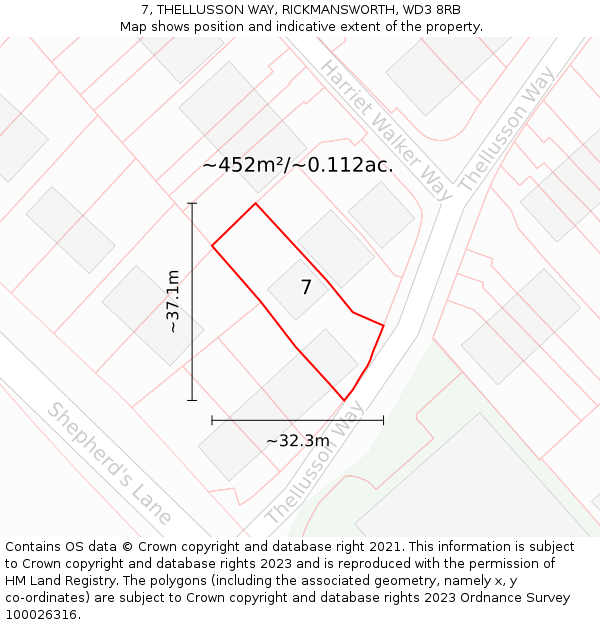 7, THELLUSSON WAY, RICKMANSWORTH, WD3 8RB: Plot and title map