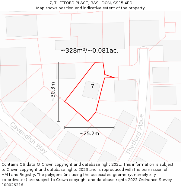 7, THETFORD PLACE, BASILDON, SS15 4ED: Plot and title map