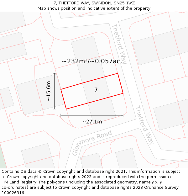 7, THETFORD WAY, SWINDON, SN25 1WZ: Plot and title map