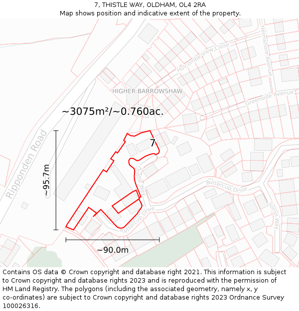 7, THISTLE WAY, OLDHAM, OL4 2RA: Plot and title map